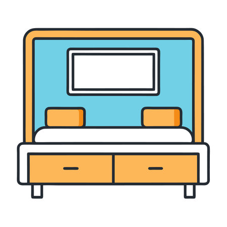 Modern Bed Icon with Headboard and Storage Drawersのイラスト素材