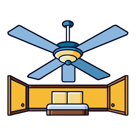 Bedroom interior with ceiling fan cartoon illustrationのイラスト素材