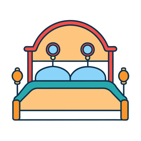 Colorful cartoon illustration of a bed with pillowsのイラスト素材