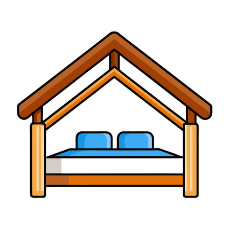 Four poster bed drawing with roof and pillowsのイラスト素材