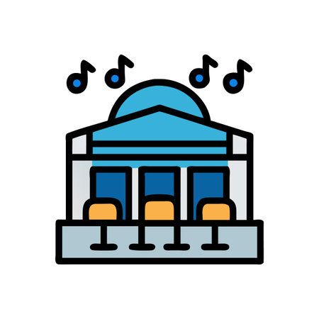 Iconic blue architectural building with podium and chairsのイラスト素材