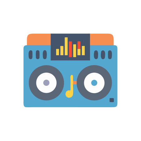 Funky Retro DJ Mixer Illustration on Black Backgroundのイラスト素材