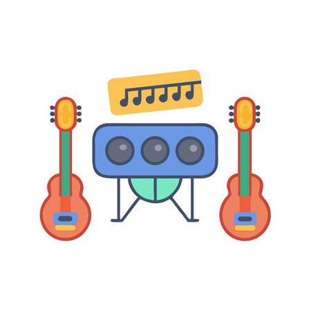 Musical instruments, music notes and sound amplifier vector artのイラスト素材