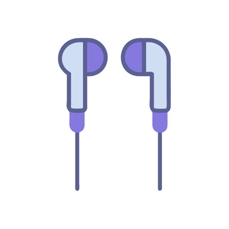 Lilac Wired Earbuds Illustration on Black Backgroundのイラスト素材