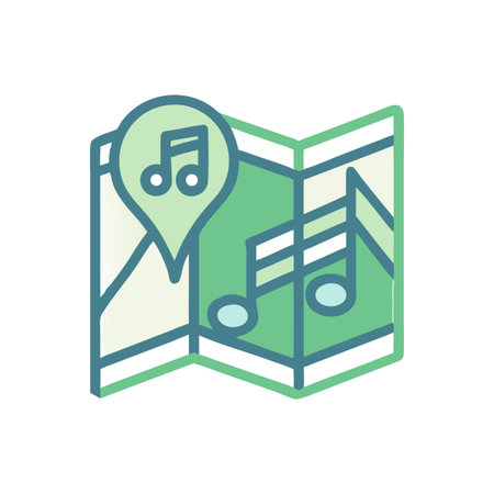 Music events location map with musical note iconsのイラスト素材