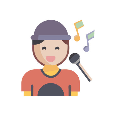 Singing cartoon character with microphone and musical notesのイラスト素材
