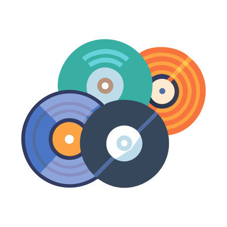 Colorful Vinyl Records Illustration on Black Background Art