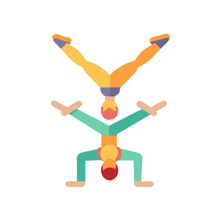 Acrobatic Duo: Cartoon Style Handstand Performance Illustrationのイラスト素材