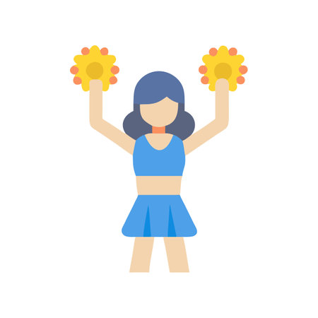Cheerleader icon holding pom poms on black backgroundのイラスト素材