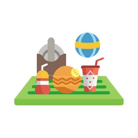 Picnic Lunch Vector Illustration with Burger and Drinkのイラスト素材