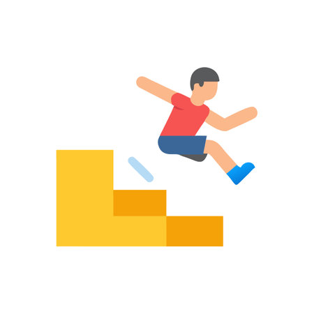 Man jumping down stairs icon in flat designのイラスト素材