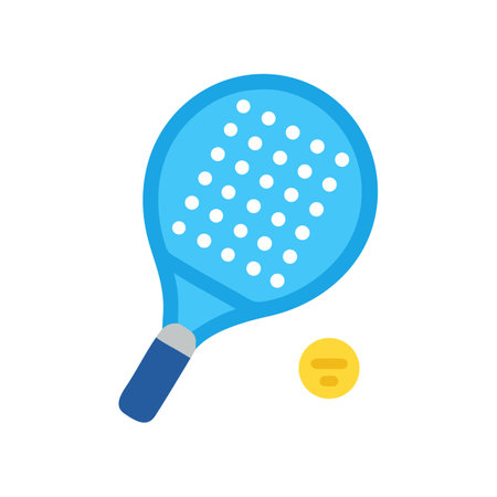 Blue Padel Racket with Yellow Ball on Black Backgroundのイラスト素材