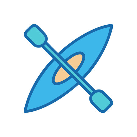Blue Kayak and Paddle Icon Isolated on Blackのイラスト素材