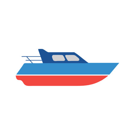 Simple Cartoon Blue and Red Boat on Blackのイラスト素材