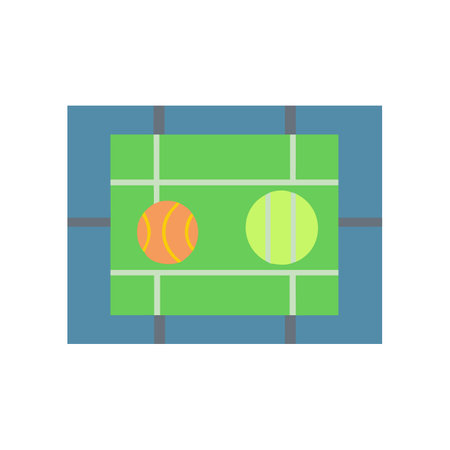 Cartoon tennis court with two balls and green grassのイラスト素材