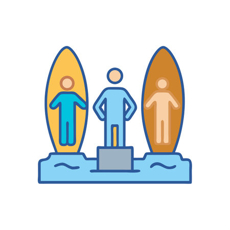 Surfing contest winners on podium with surfboards illustrationのイラスト素材