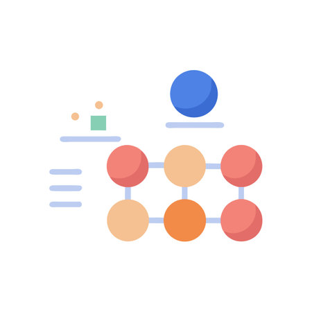 Colorful diagram with circles, connections, and blue accentsのイラスト素材