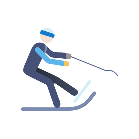Minimalist Water Skier Icon on Black Backgroundのイラスト素材