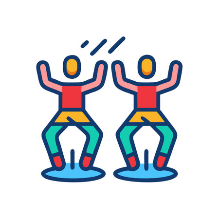 Two animated figures dancing joyfully, having a good timeのイラスト素材