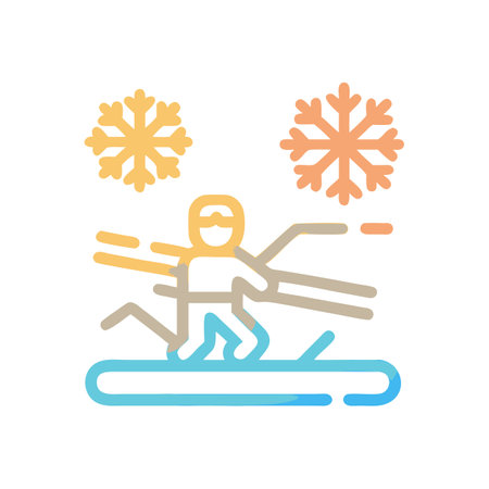 Snowboarding icon with snowflakes on a black backgroundのイラスト素材