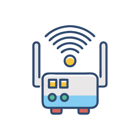 Colorful Wi-Fi Router with Antenna on Black Backgroundのイラスト素材