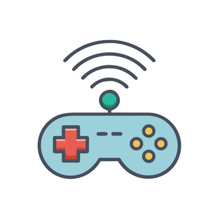 Wireless Game Controller Icon with Waves Signal Symbolのイラスト素材