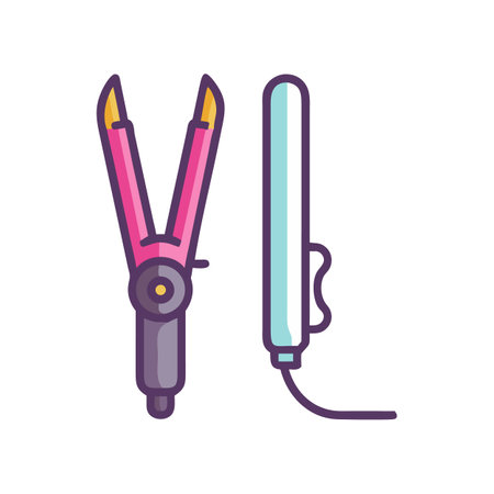 Stylized Hair Straightener and Curling Iron Illustration on Blackのイラスト素材