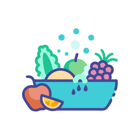 Colorful fruit bowl icon with water and bubblesのイラスト素材