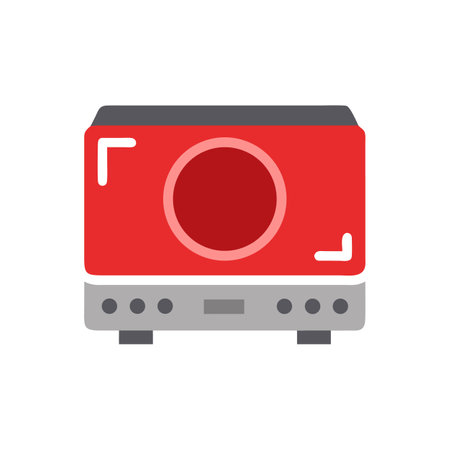 Retro red studio audio amplifier with circle symbolのイラスト素材