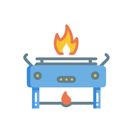 Camping Stove Icon with Flame for Outdoor Cookingのイラスト素材