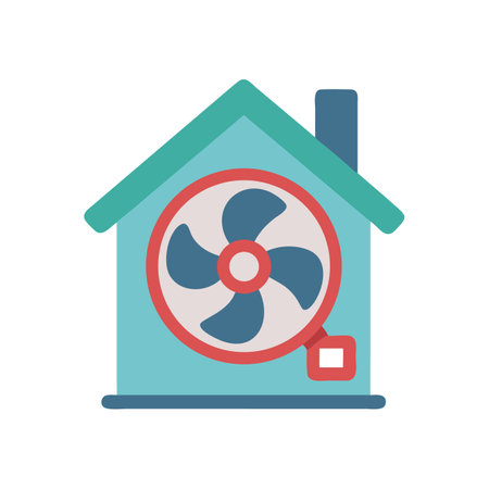 House with fan illustration, ventilation, cooling system iconのイラスト素材