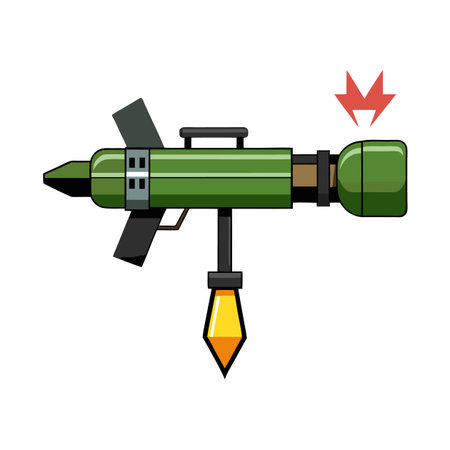 Cartoon Rocket Launcher Illustration with Red Arrow Symbol