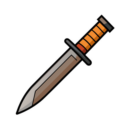 Cartoon-style combat knife illustration with orange handleのイラスト素材