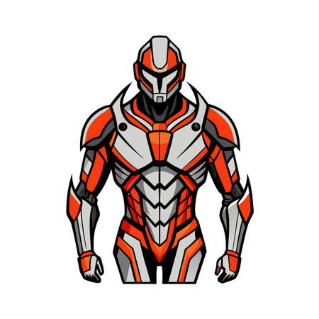 Futuristic Orange Robot Warrior Illustration, Bold and Strikingのイラスト素材