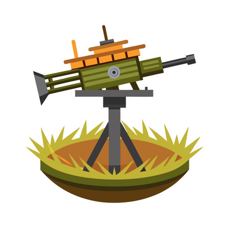 Cartoon Machine Gun on Turf Island Illustrationのイラスト素材