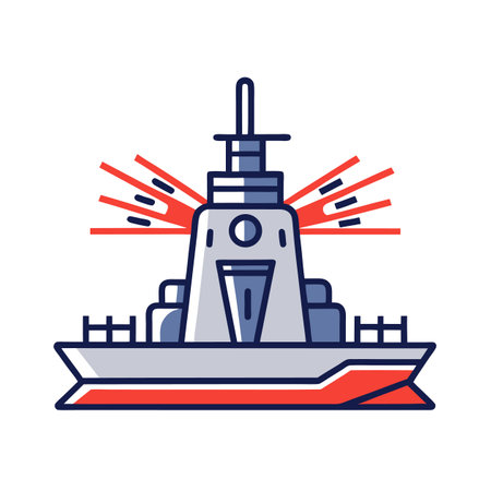 Modern Warship Vector Illustration, Navy Vessel, Military Powerのイラスト素材