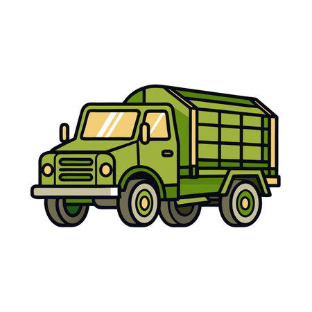 Cartoon green military truck vehicle vector graphic illustrationのイラスト素材