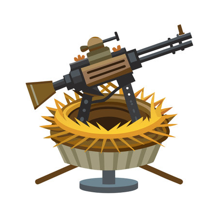 Unconventional Warfare: Machine Gun in Bird Nest Illustrationのイラスト素材