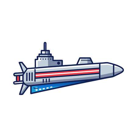Cartoon Submarine Icon: Gray, Red, and Blue Vesselのイラスト素材