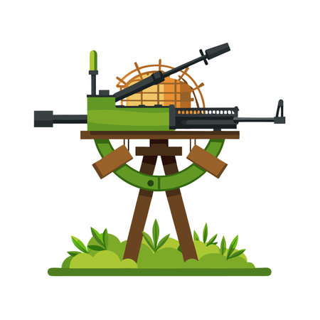 Retro Cartoon Gun on Turntable with Greeneryのイラスト素材