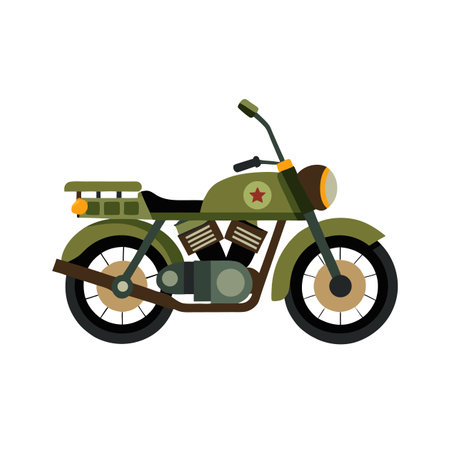 Stylized Olive Green Military Motorcycle Vector Illustration Artのイラスト素材