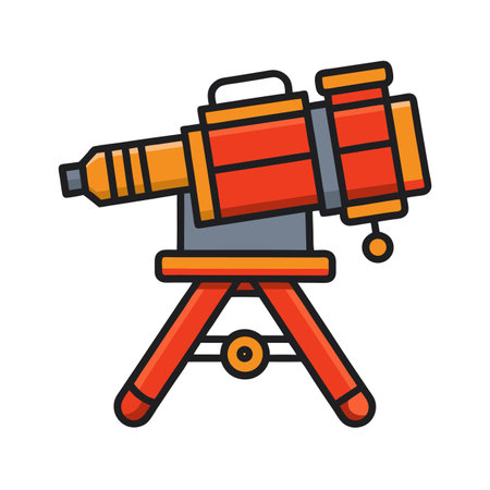 Red and orange cartoon telescope on a tripodのイラスト素材