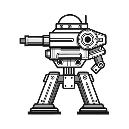 Illustration of a Heavy Machine Gun Robot in Grayのイラスト素材