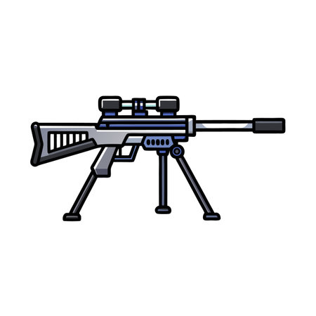 Cartoon style sniper rifle with bipod and scopeのイラスト素材