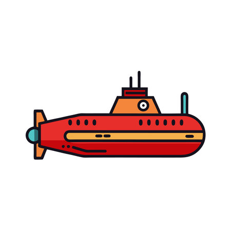 Cartoon Red Submarine Illustration Isolated on White Backgroundのイラスト素材