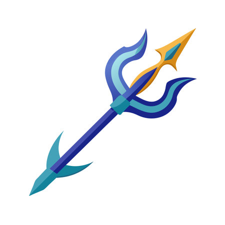 Blue and Gold Trident Illustration for Games and Designのイラスト素材