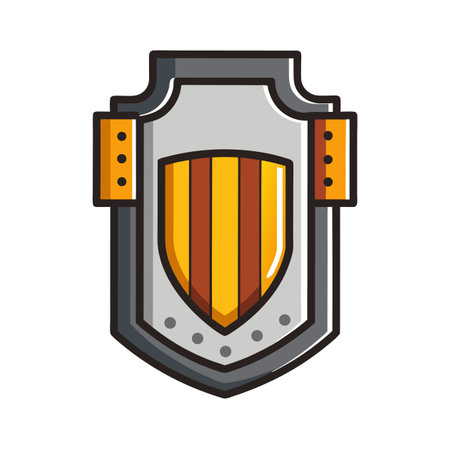Cartoon medieval shield with gold and brown stripesのイラスト素材