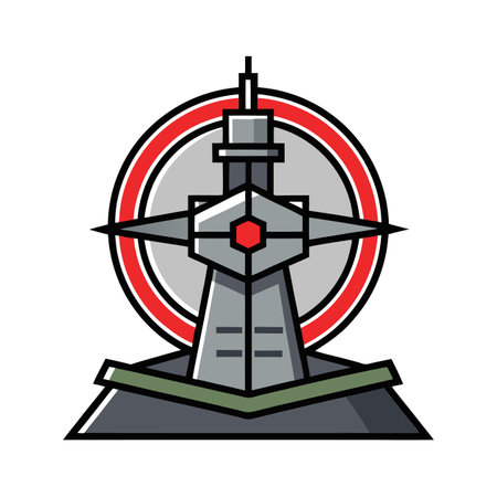 Futuristic stylized tower vector icon with red ringのイラスト素材