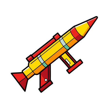Cartoon Rocket Launcher Illustration in Yellow and Redのイラスト素材