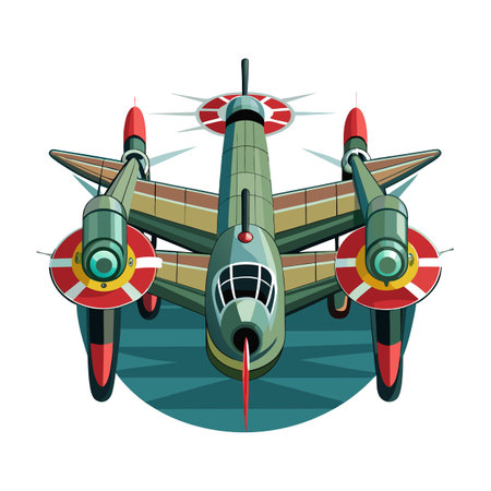 Stylized Cartoon Airplane Vector Illustration of Flying Machineのイラスト素材